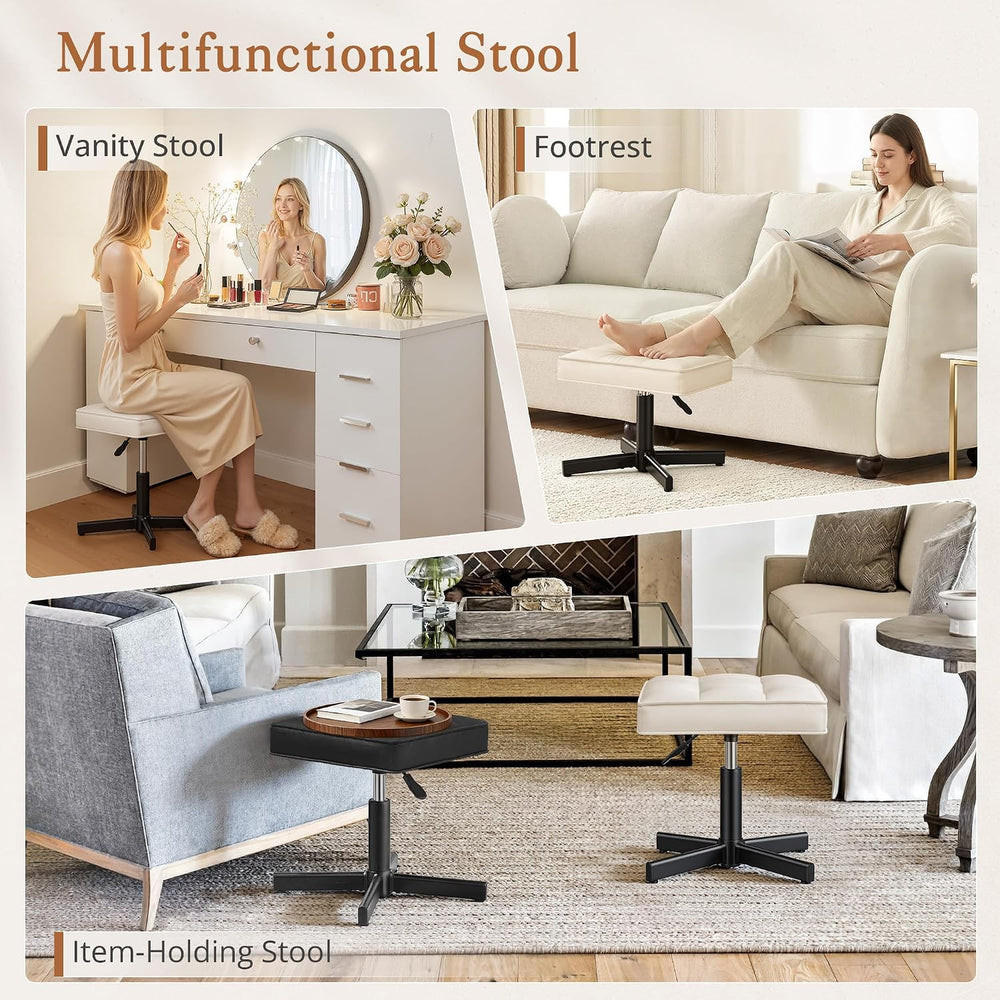 LUE BONA Adjustable Vanity Stool, 15''-19.5'' Foot Rest Under...
