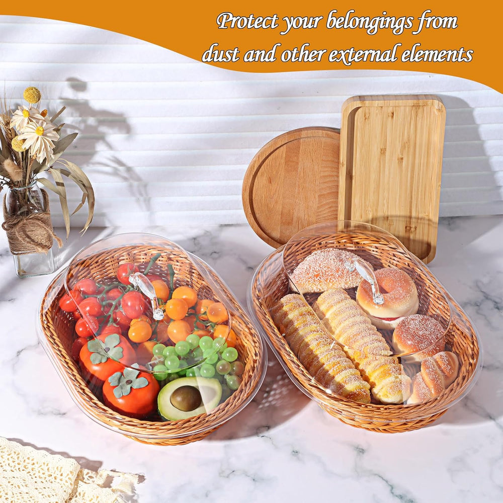 Hushee 2 Set Bread Basket with Lid,13.78 x 9.84 Inch, 15.75 x 11.81 Inch