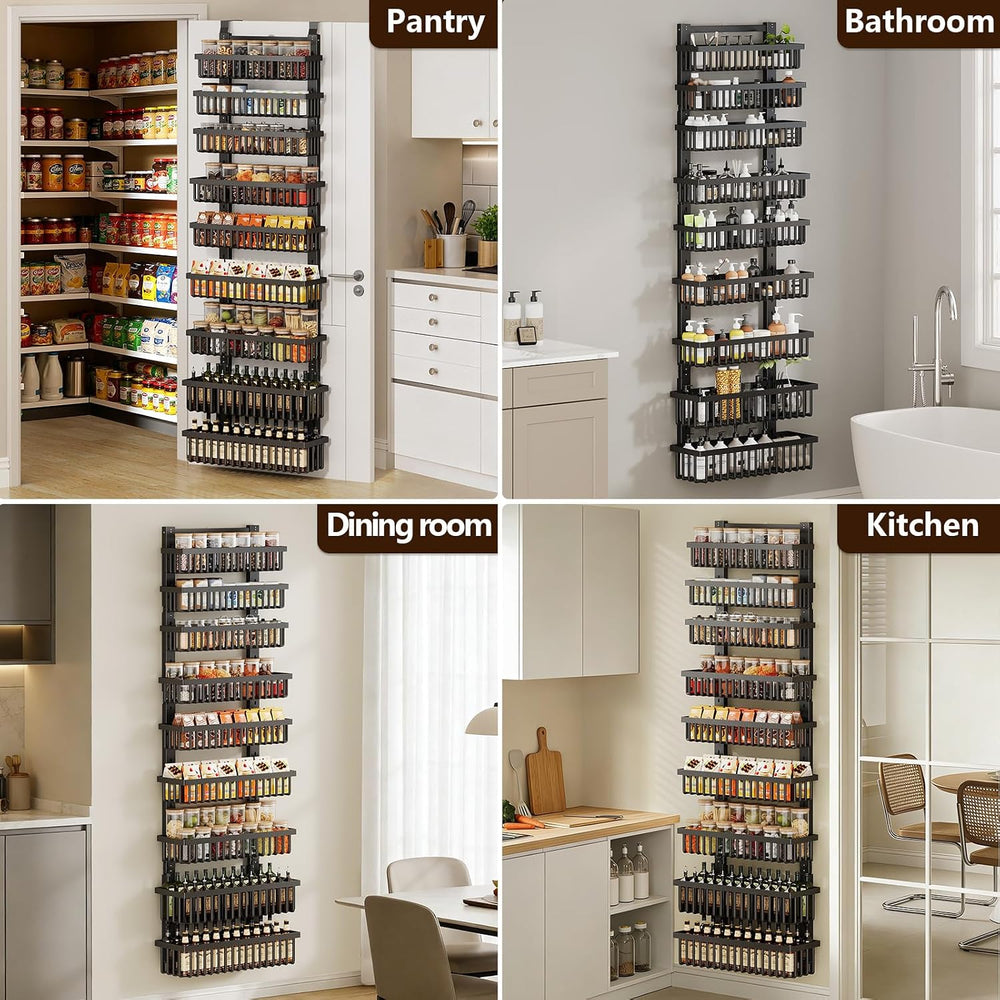 POKIPO 9 Tier Over The Door Pantry Organizer, 2 in 1 Wall Mount or Hanging Sp...
