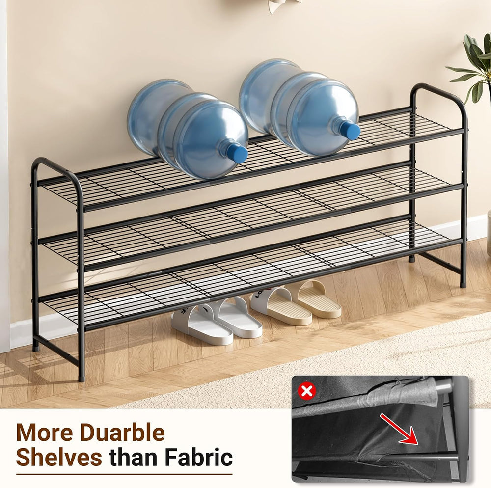 KEETDY 3-Tier Long Shoe Rack for Closet Metal Shoe Organizer for Entryway, Wi...