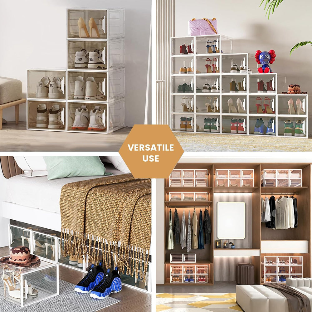 6 Pack Shoe Storage Box Organizer, Clear Thicken Stackable Plastic Shoe Boxes...