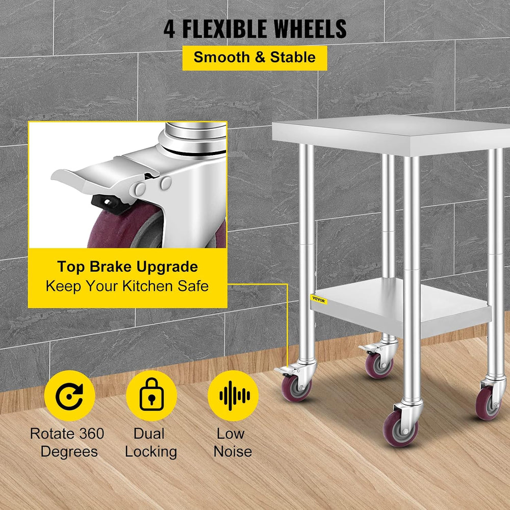 Mophorn 24x18x34 Inch Stainless Steel Work Table 3-Stage Adjustable Shelf wit...