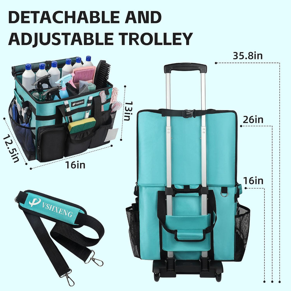 Rolling Cleaning Caddy Bag with Wheels, Large Cleaning Cart Detachable Trolle...