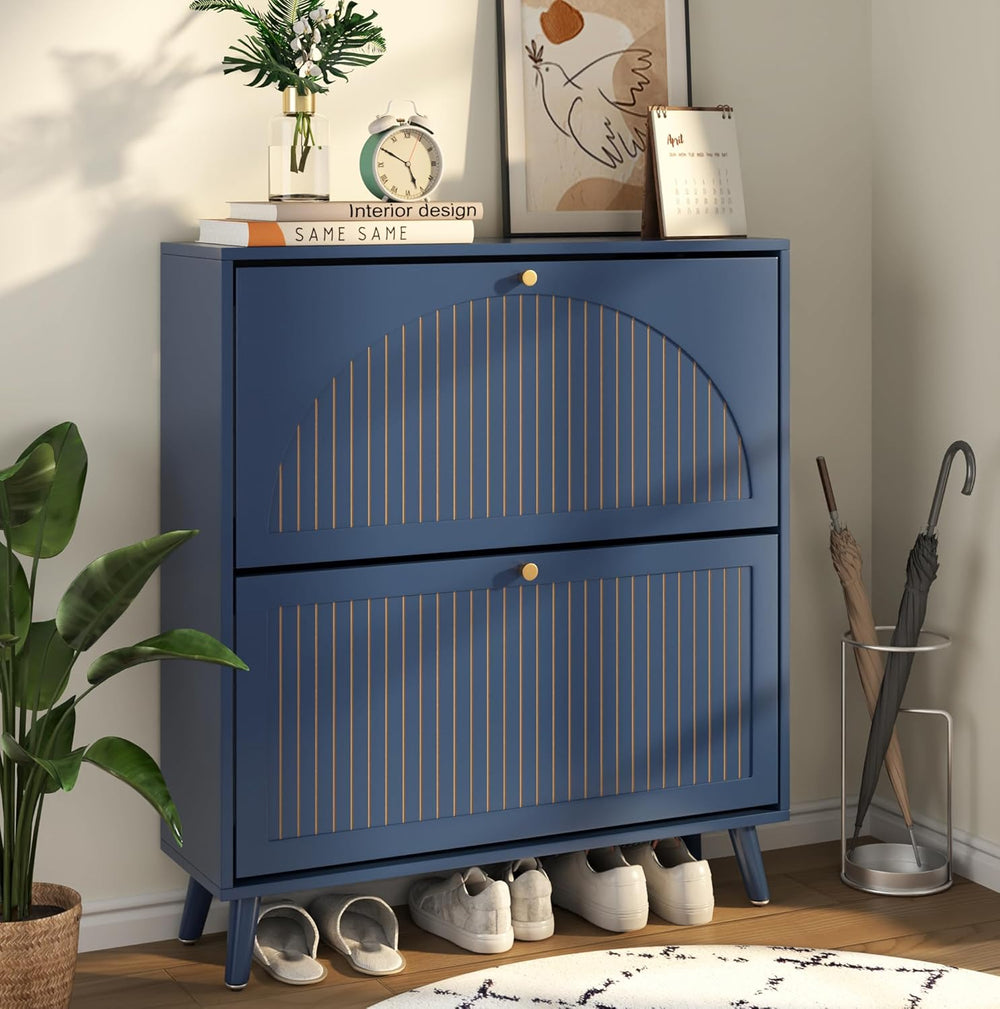 Fsbecl Shoe Storage Cabinet for Entryway with 2 Flip Drawers, Navy Blue