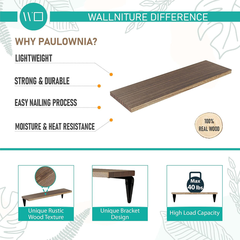 Wallniture Arras Wood Floating Shelves for Wall Storage, Small Bookshelf, Han...
