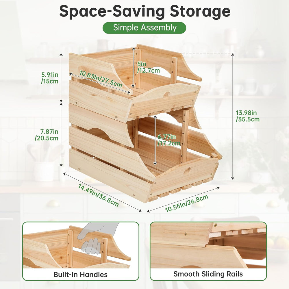 2-Tier Wooden Potato and Onion Storage Bins, Pantry Organizers and Storage, F...