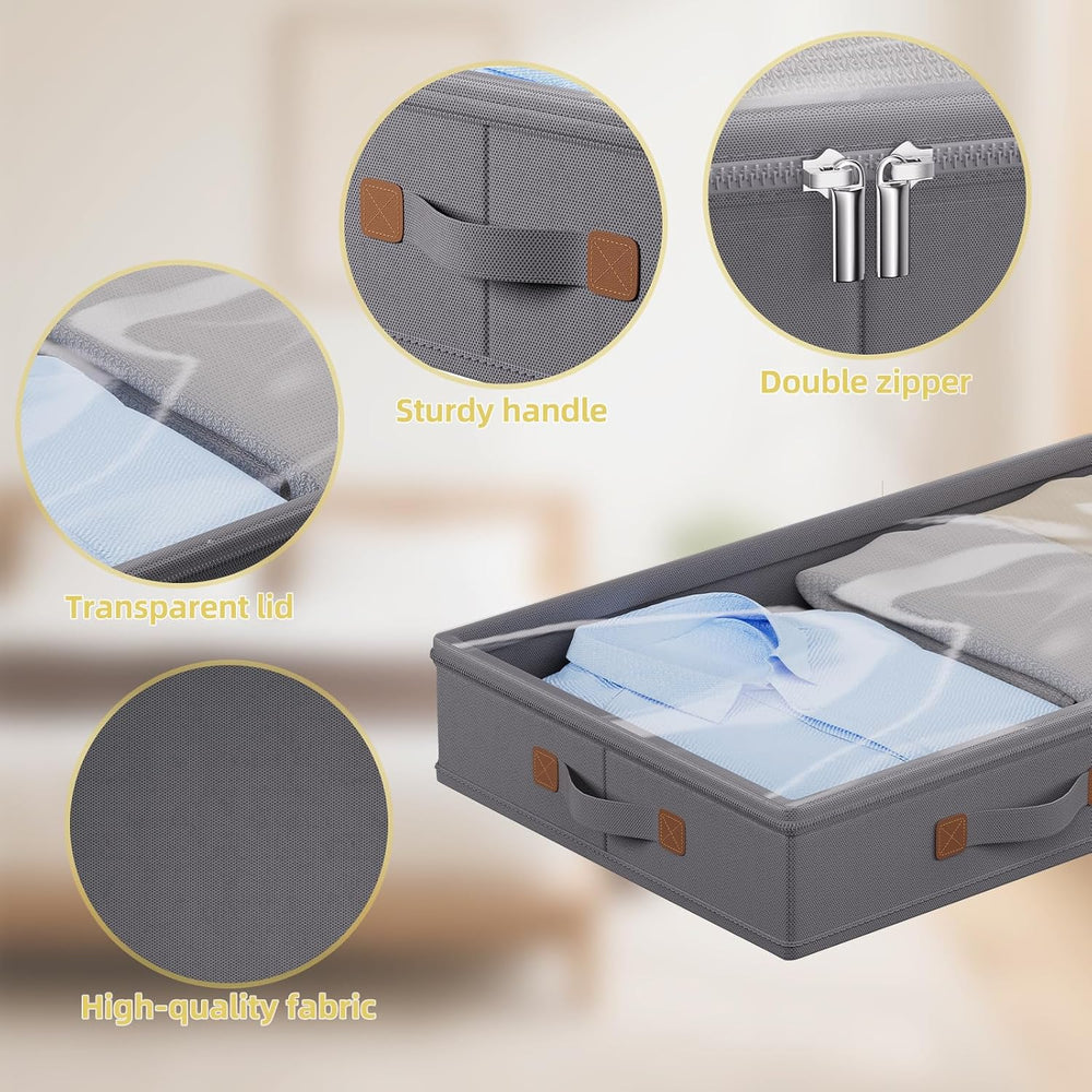 FHSQX Under Bed Storage Container 2Pack 3 Inches Low Profile Under-bed Organi...