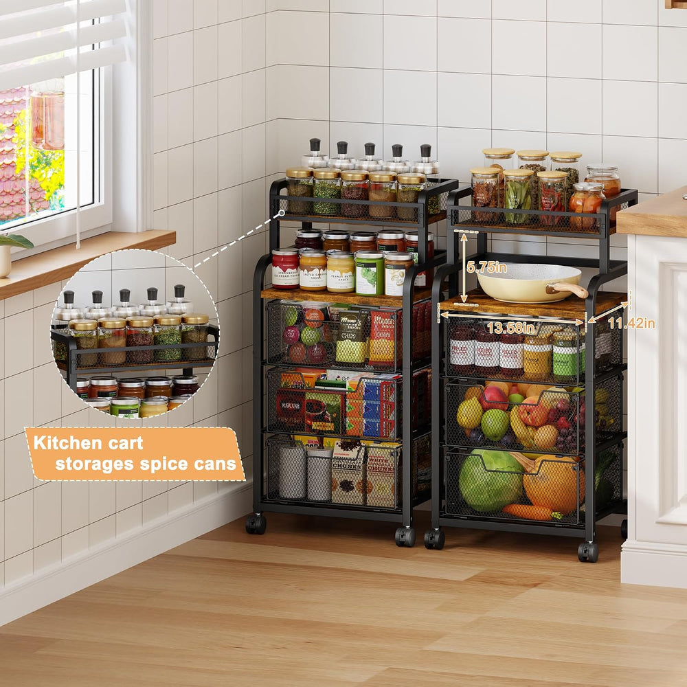 Yociyoga Fruit Vegetable Storage Cart, Kitchen Rolling Cart with Wheels, 4 Ti...