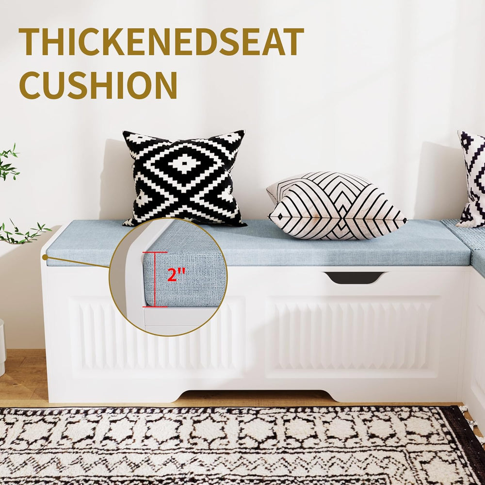 White L-Shaped Storage Bench with Hidden Storage Space