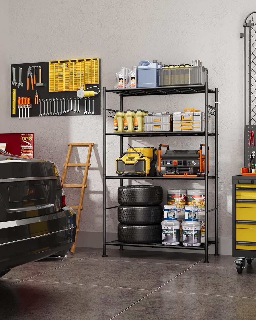 Sakugi 4-Tier Storage Shelves with 6 Hooks, 33.2" x 12.7" x 57.3&qu...