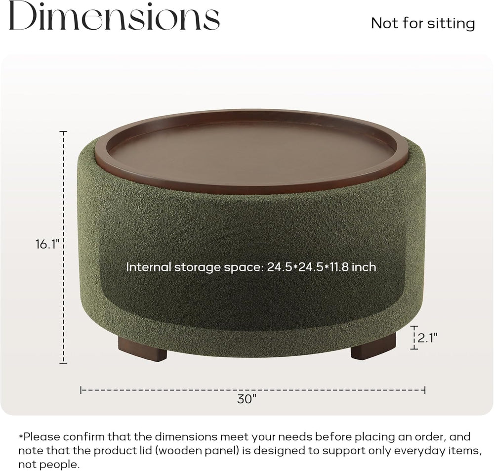 Zihanhome 30 Inch Round Storage Ottoman, Ottoman Coffee Table with Lift Off L...