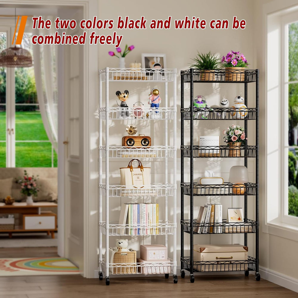 Basket Shelves Closet Rack with Wheels Metal Pantry Wire Shelf Unit