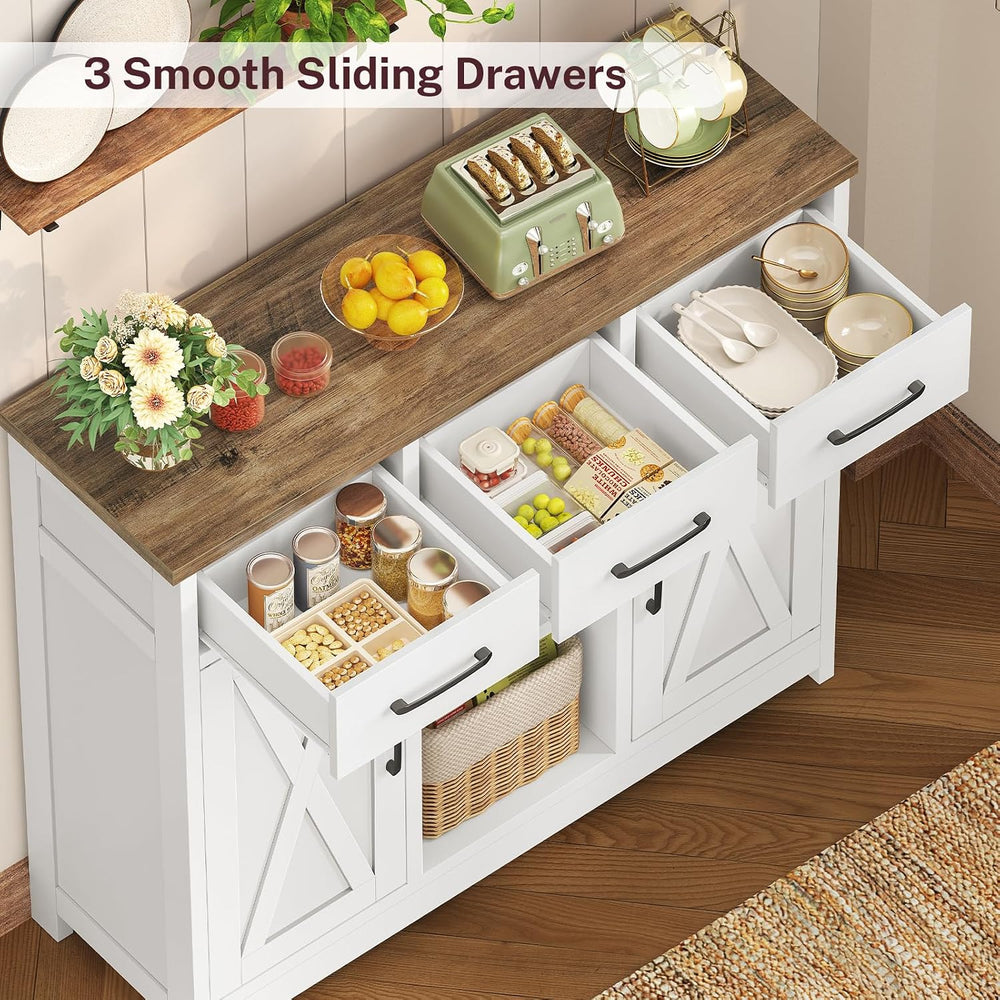 TEENFON Storage Cabinet, Coffee Bar Cabinet with 3 Drawers, 2 Adjustable Shel...