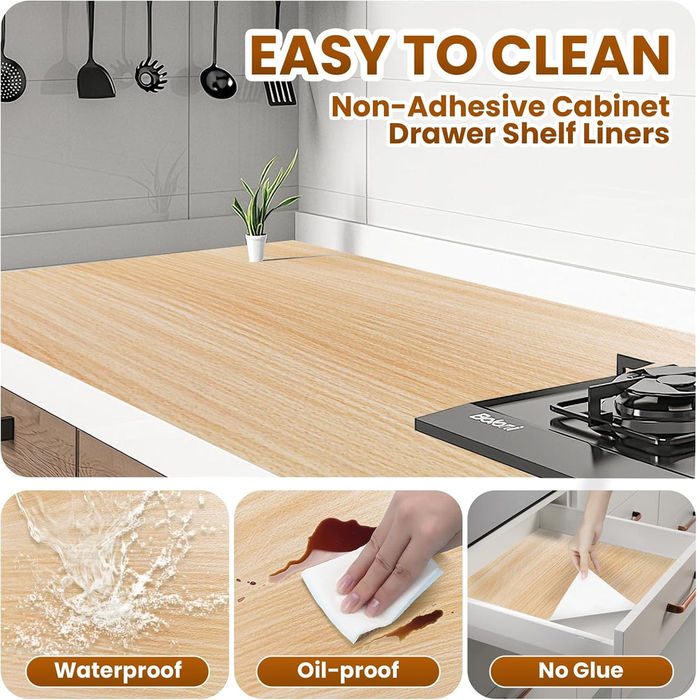 Drawer Shelf Liner for Kitchen Cabinets Non-Adhesive, Non Slip Shelf Paper Wa...