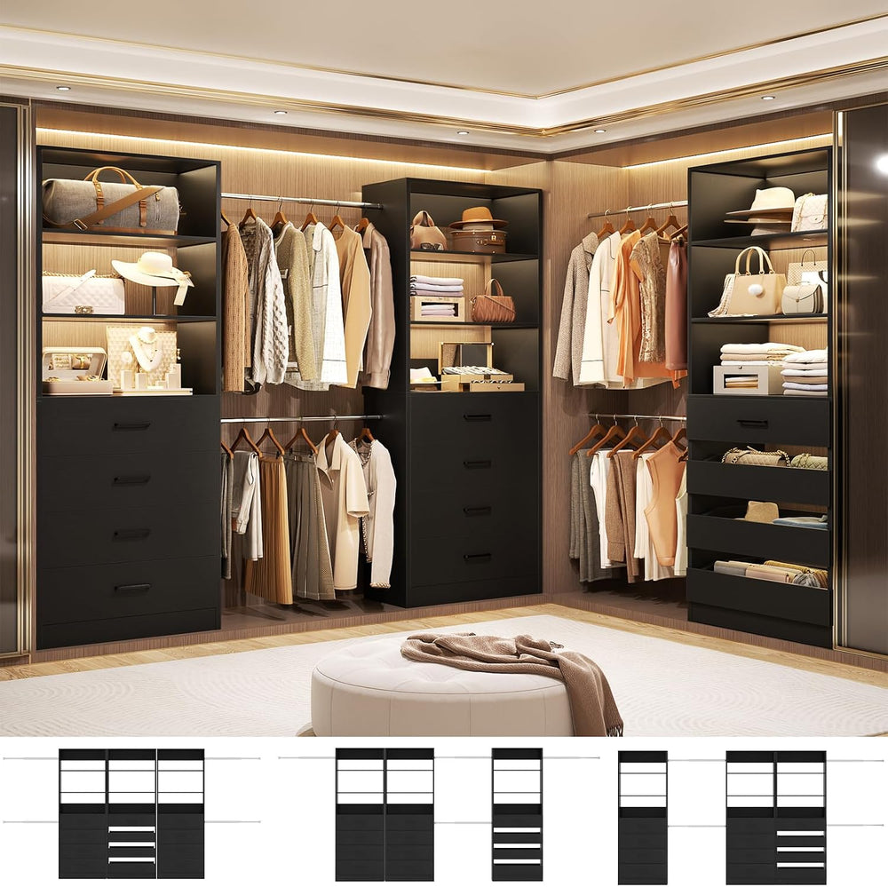 Aheaplus Closet System with 12 Drawers, 8.5-11.5Ft Wood Closet Organizer