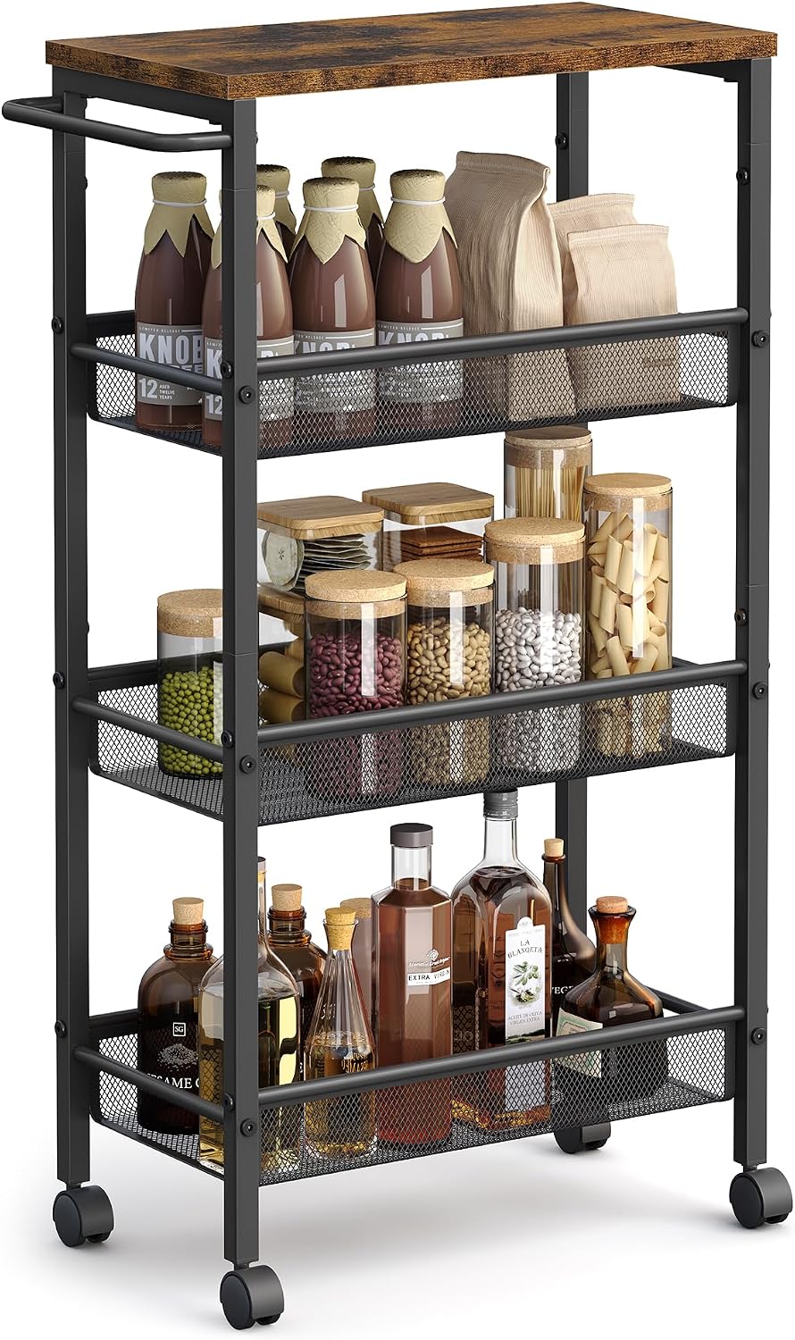 VASAGLE 4-Tier Slim Rolling Storage cart with Wheels, 8.7 Inches, Metal