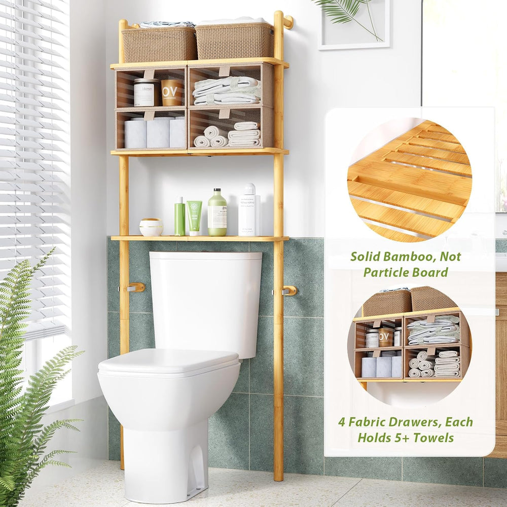 Bamboo Over The Toilet Storage, Bathroom Over Toilet Organizer with Cabinet