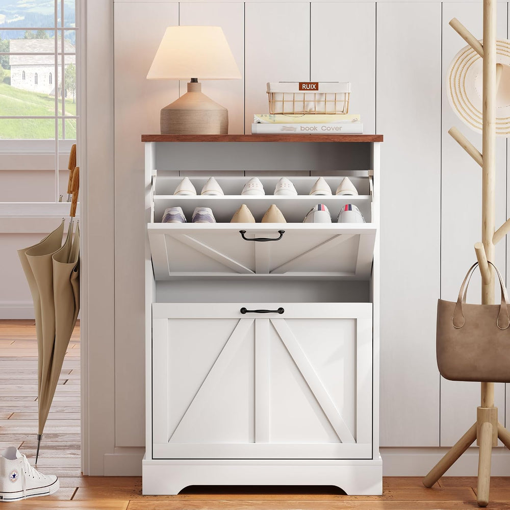Semiocthome Farmhouse Shoe Storage Cabinet with 2 Flip Drawers, 23.6"(W)...