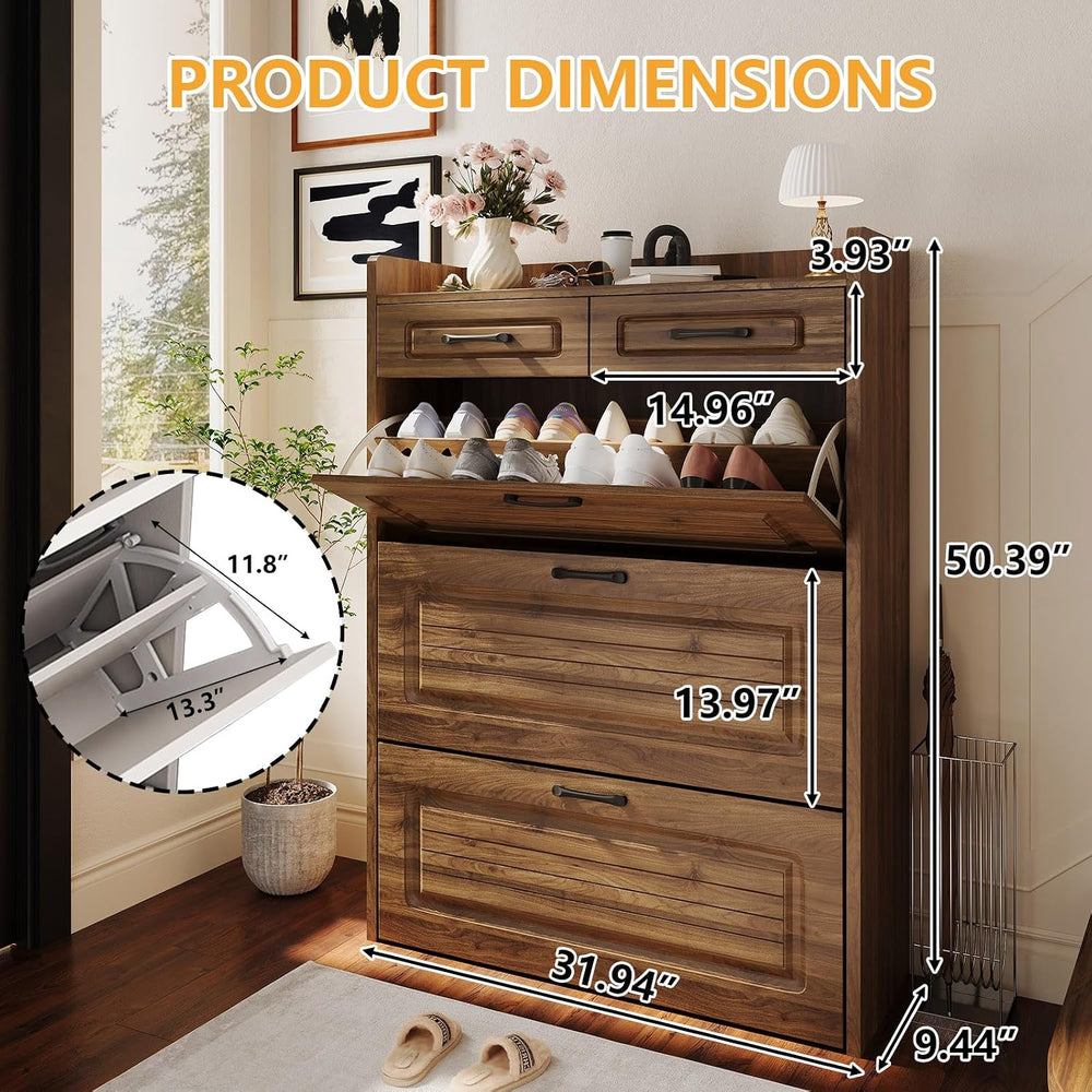 Lakifun Narrow Shoe Organizer Cabinet with 3 Large Flip Drawers & 2 Stora...