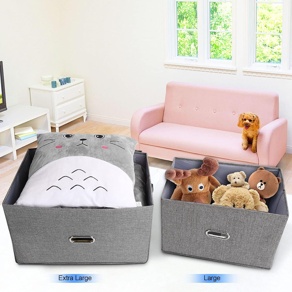 Large Linen Fabric Foldable Storage Bins with Removable Lid and Handles, Wash...