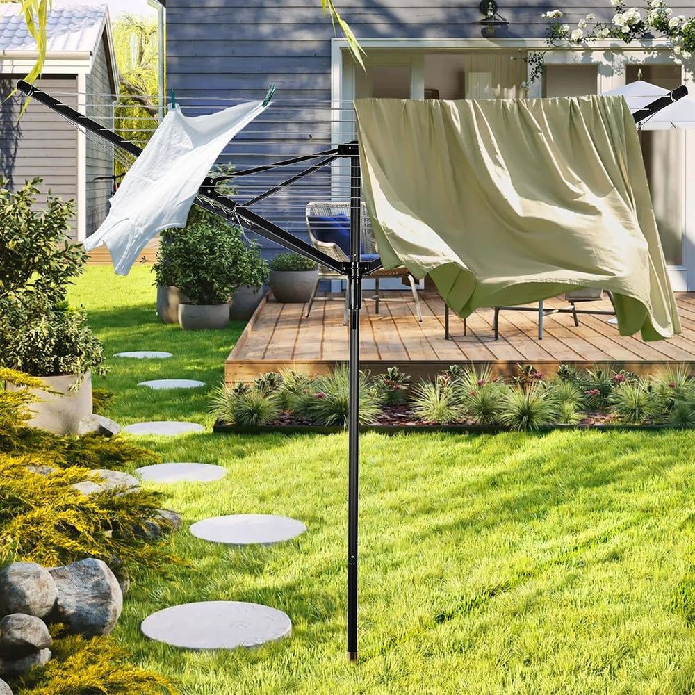 Outdoor Umbrella Drying Rack, 4-Aluminum Arms Folding Rotary Dryer with 12 Li...