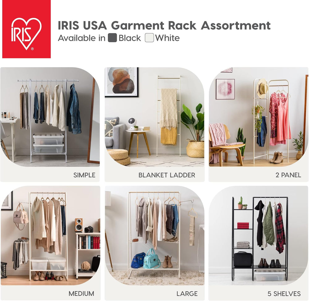 IRIS USA Clothes Rack with 2 Metal Shelves, Freestanding Clothing Racks for H...