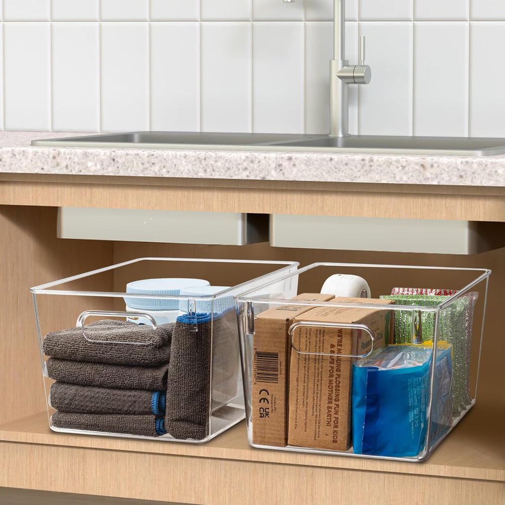Tiawudi Set of 10 Clear Plastic Storage Bins, 4 Large and 6 Small Stackable S...