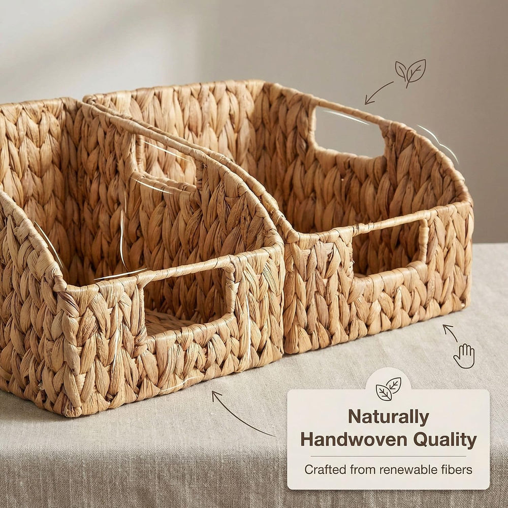 DEILSY™ Water Hyacinth Wicker Storage Baskets for Shelves with Handles 2pk