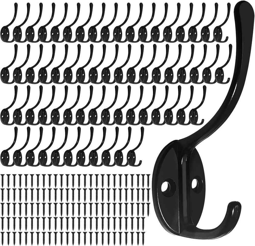 Homanu 64 Pack Coat Hooks Wall Mounted with 128 Screws, Heavy Duty Black Towe...