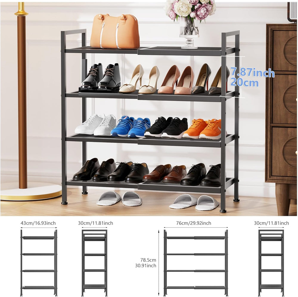 Expandable Shoe Rack for Closet, Entryway, Shoe Storage, 4-Tier, Black