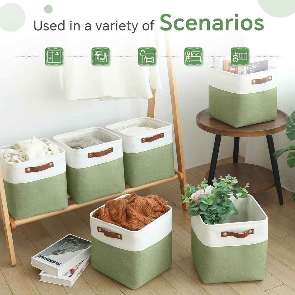 FinishingBo 11x11 Cube Storage Bins 6 Pack, Fabric Basket with Handles