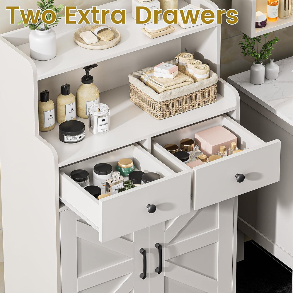 Farmhouse Bathroom Storage Cabinet with 2 Drawers & 2 Doors, Kitchen Cabi...