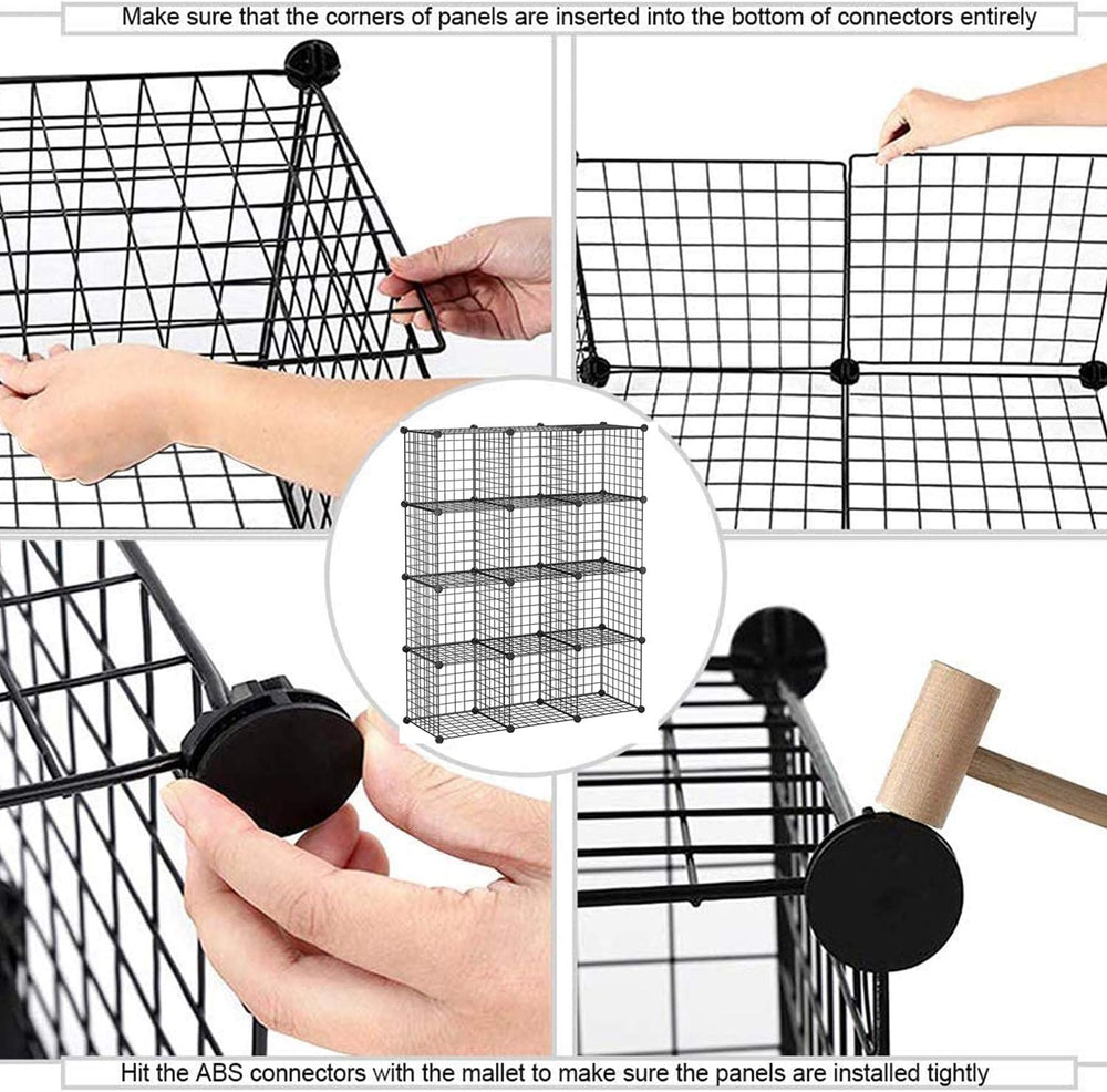 C&AHOME Wire Cube Storage, 12-Cube Storage Organizer Metal, C Grids, Black