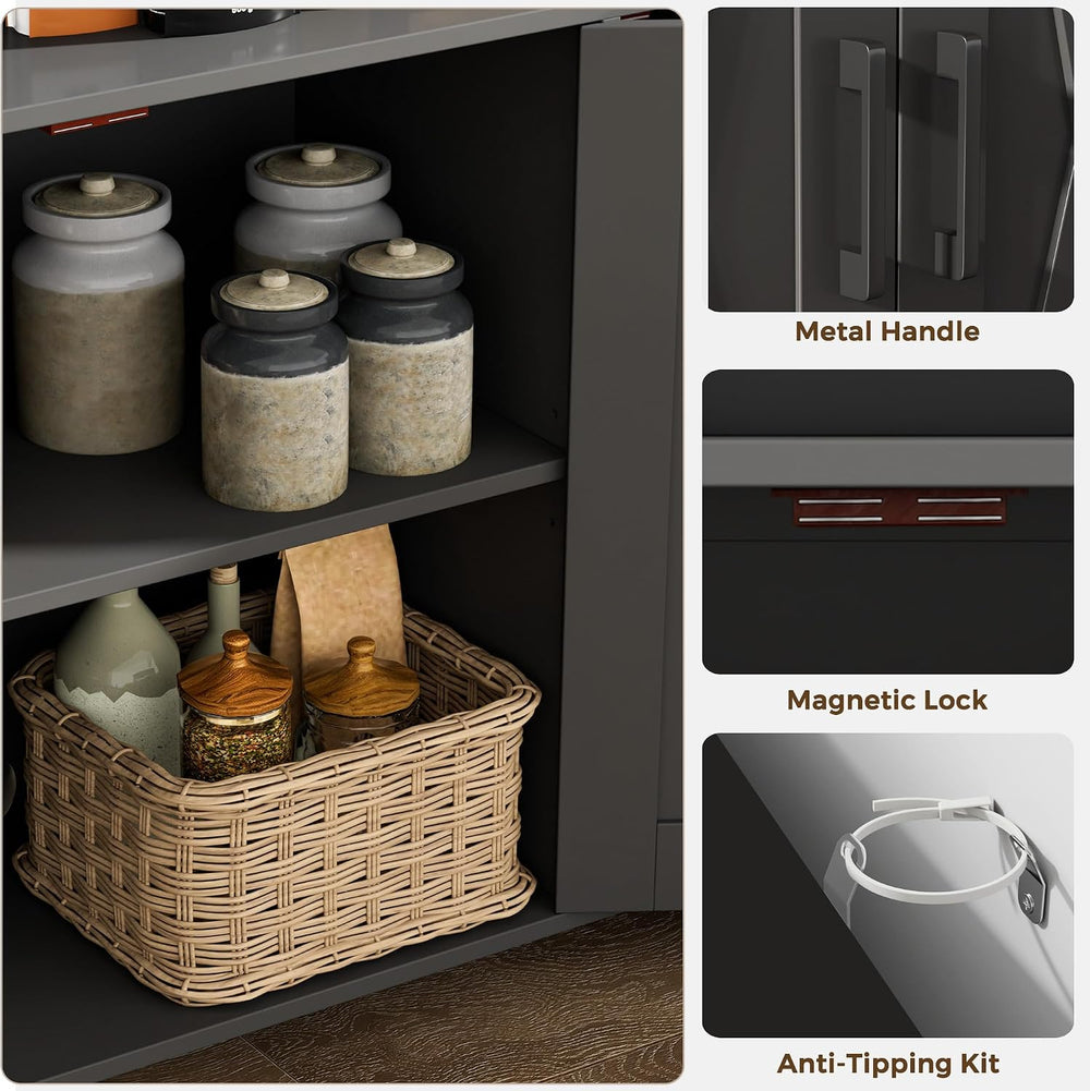 Farmhouse Coffee Bar Cabinet, Kitchen Storage Cabinet, Black