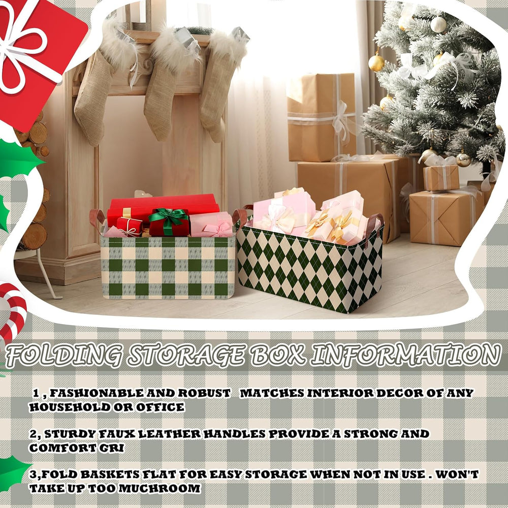 Boao 6 Pack Neutral Christmas Gingham Storage Baskets for Gifts Empty