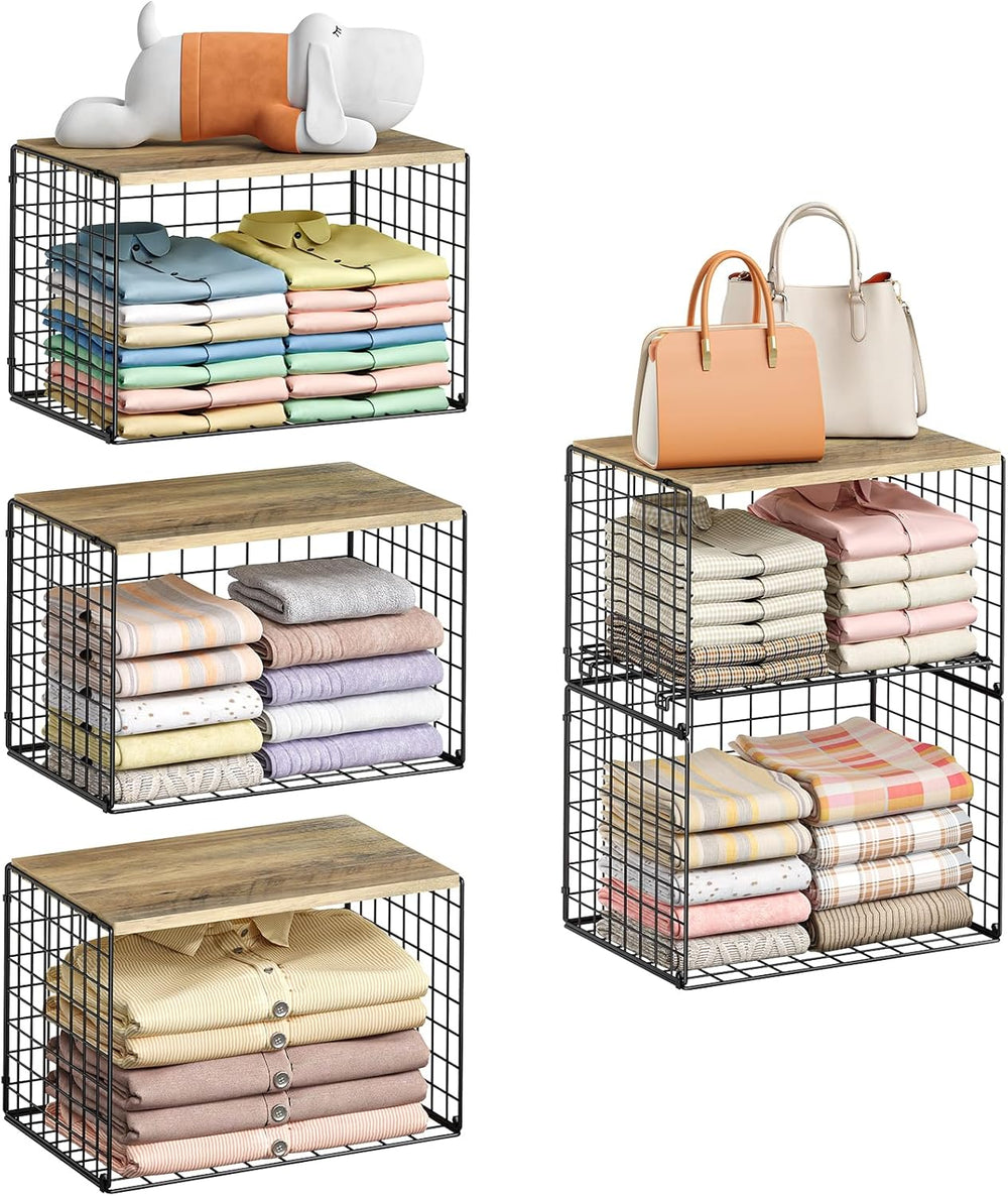 5-Tier Large Stackable Closet Organizer and Storage Basket, Sturdy Closet She...