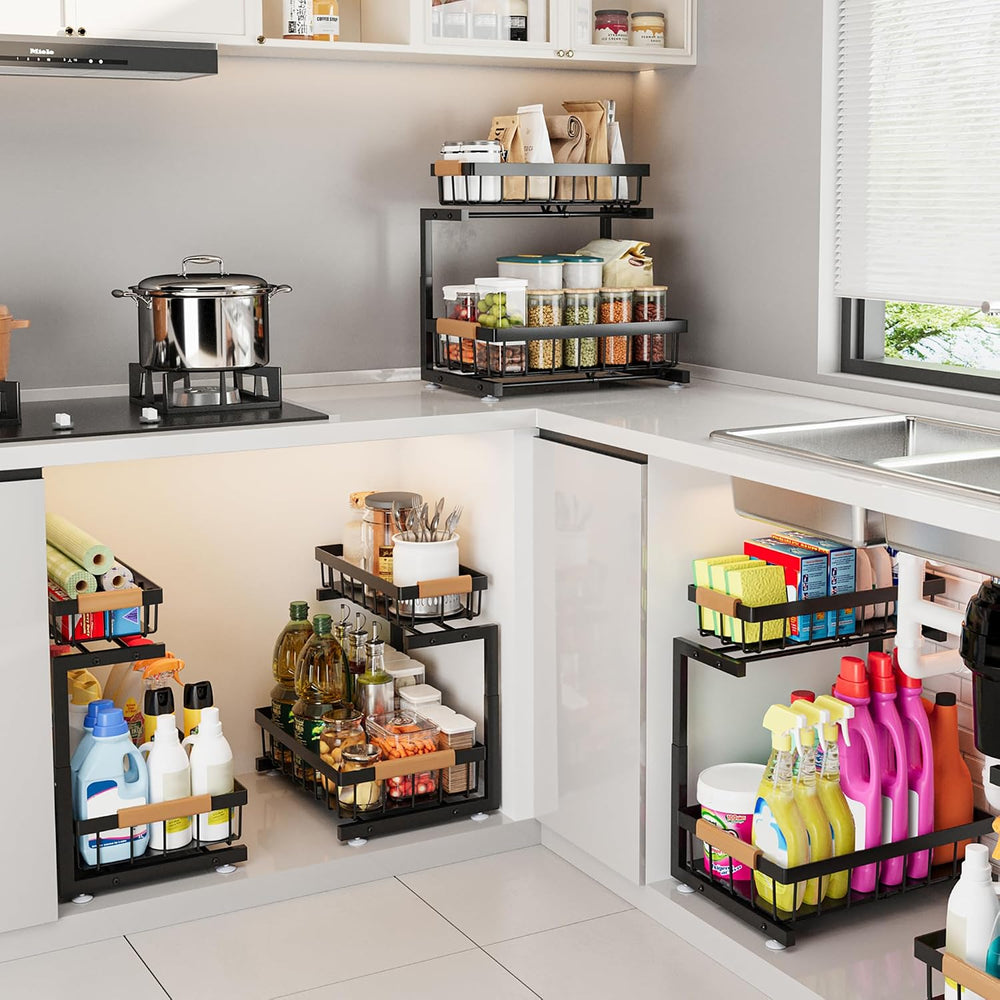 ADBIU Under Sink Organizer, 2 Pack 2 Tier Expandable Height (13.2" - 17....
