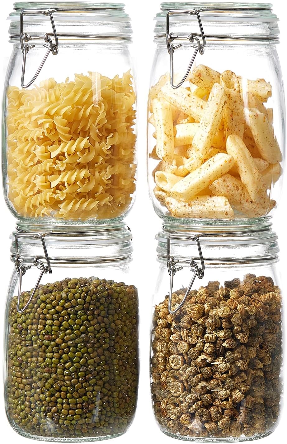 ODBCYWM 34oz Glass Food Storage Jars with Airtight Lids, Set of 4 – Clear Pre...