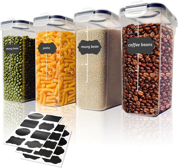 Airtight Food Containers, 4L Kitchen Storage Box, Pack of 4, Sealed Plastic Food Jars with Lids for Storing Cereal Pasta Flour Pets