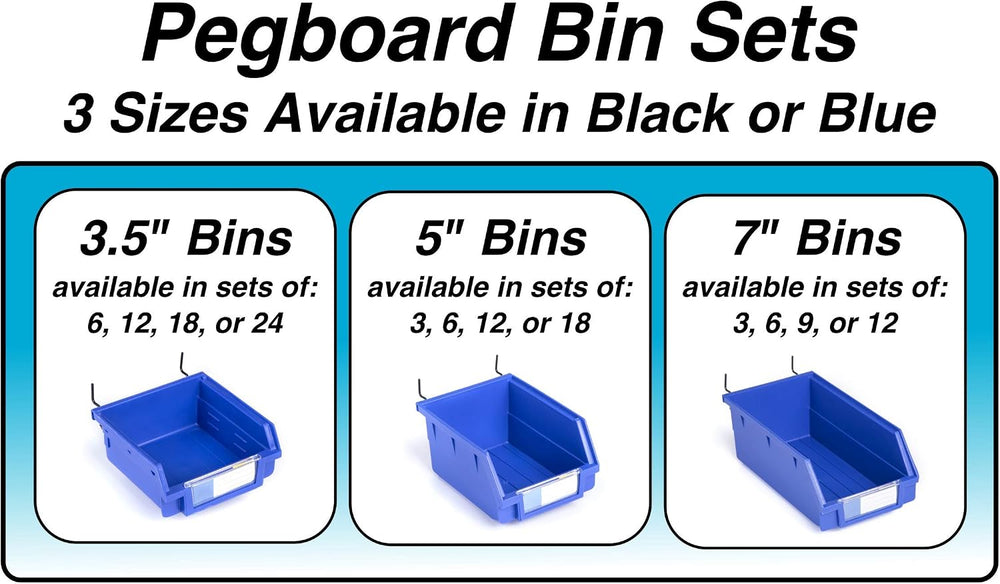 Pegboard Bins 24 Pack, Black - Hooks to Any Peg Board - Organize Hardware, Ac...