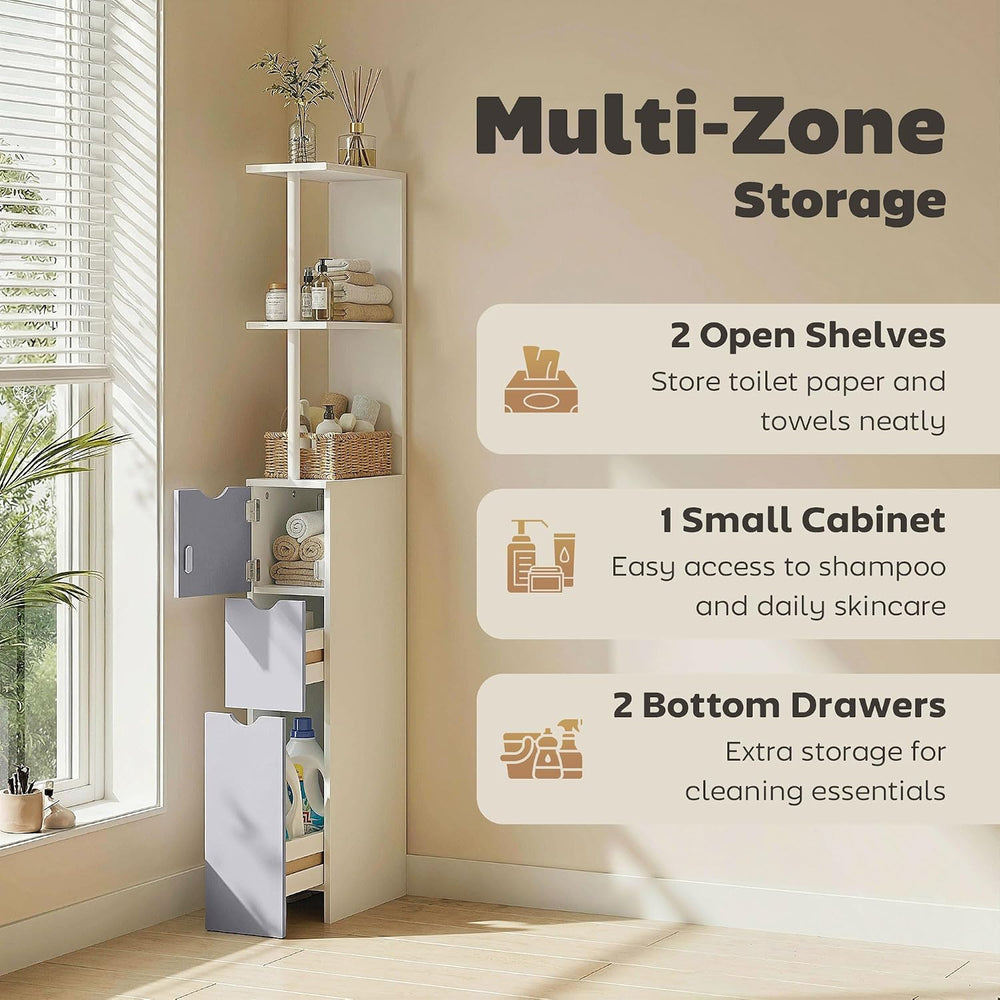 HOMCOM 54" Tall Bathroom Storage Cabinet, Freestanding, 2-Tier Shelf, White