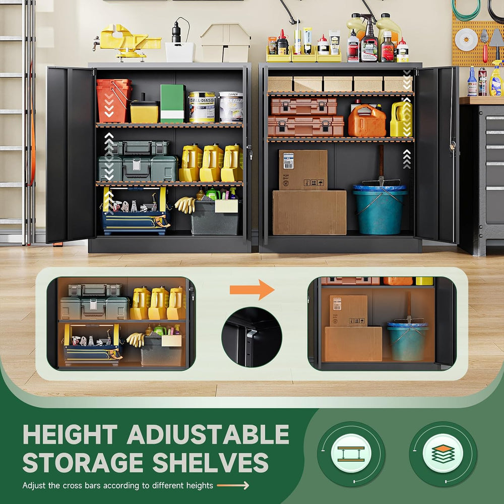 Letaya Metal Storage Cabinets with Lock Door,2 Adjustable Shelves Organizer S...