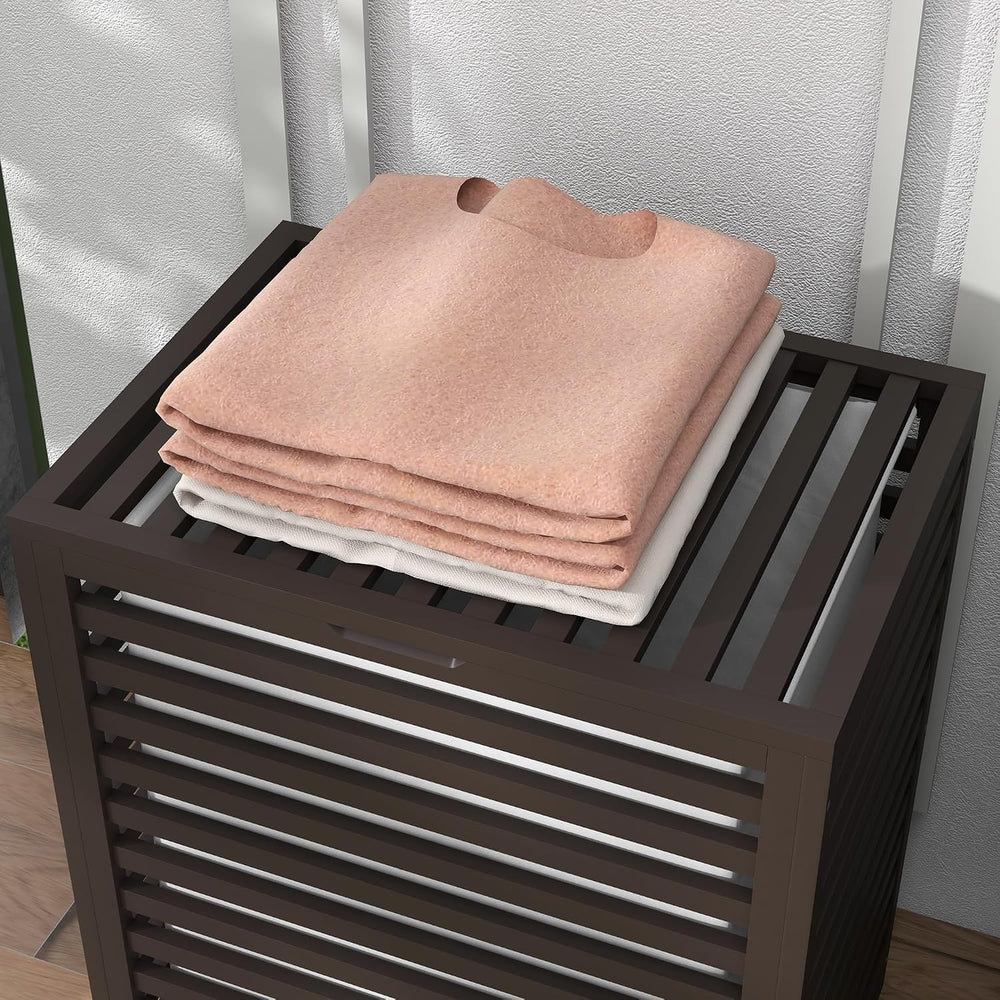 HOMCOM Bamboo Laundry Hamper with Lid 19.75 x 14.25 x 23.5 Inches Coffee