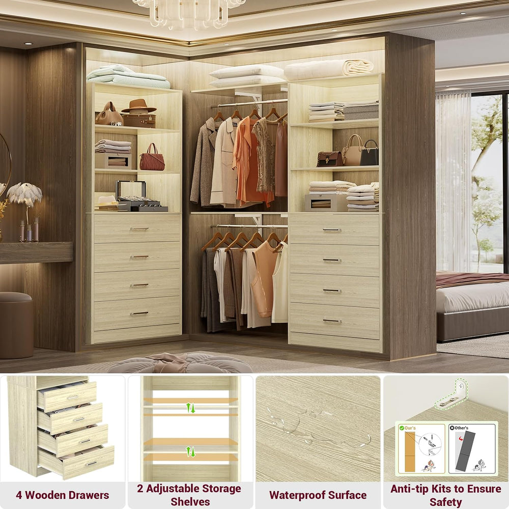 Aheaplus Closet Drawer System, 21.3" Wood Closet Organizer System,White Oak