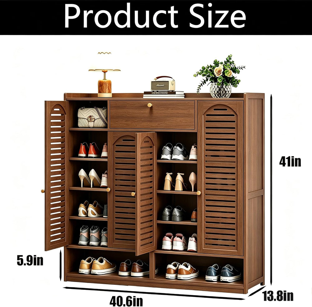 8 Tier Bamboo Shoe Cabinet - Shoe Storage Cabinet with Doors, 40-42 Pairs Bam...