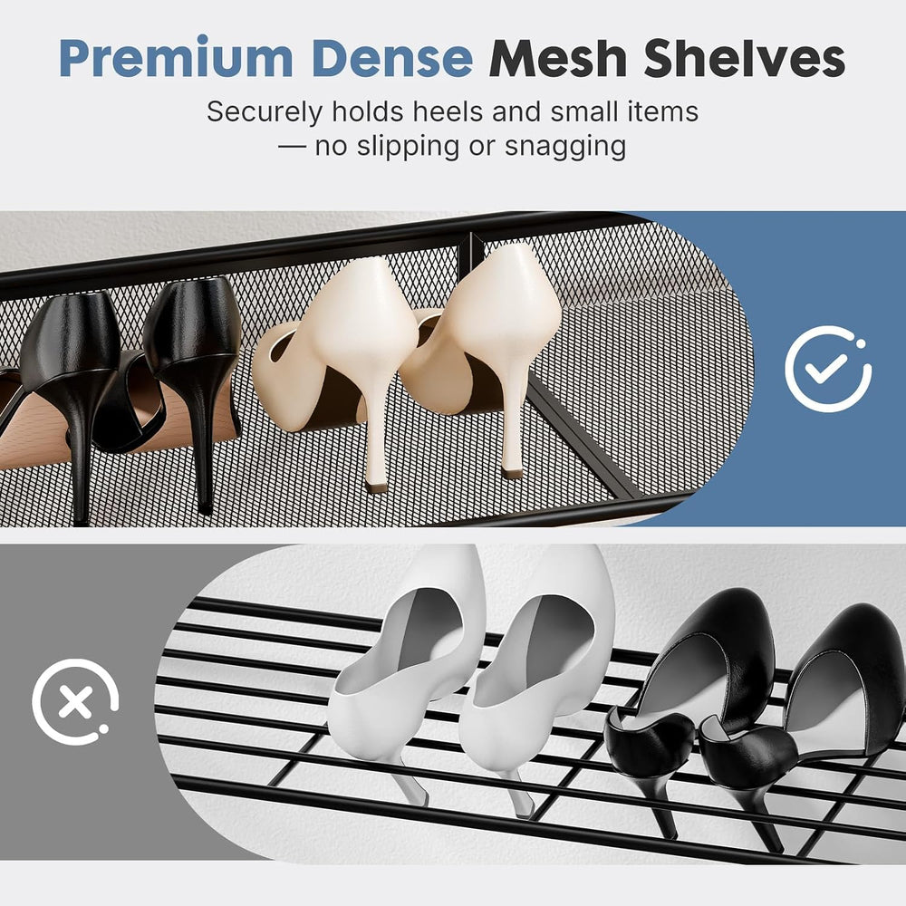DUMOS 5-Tier Shoe Rack for 16-20 Pairs, Mesh Shelves, Black
