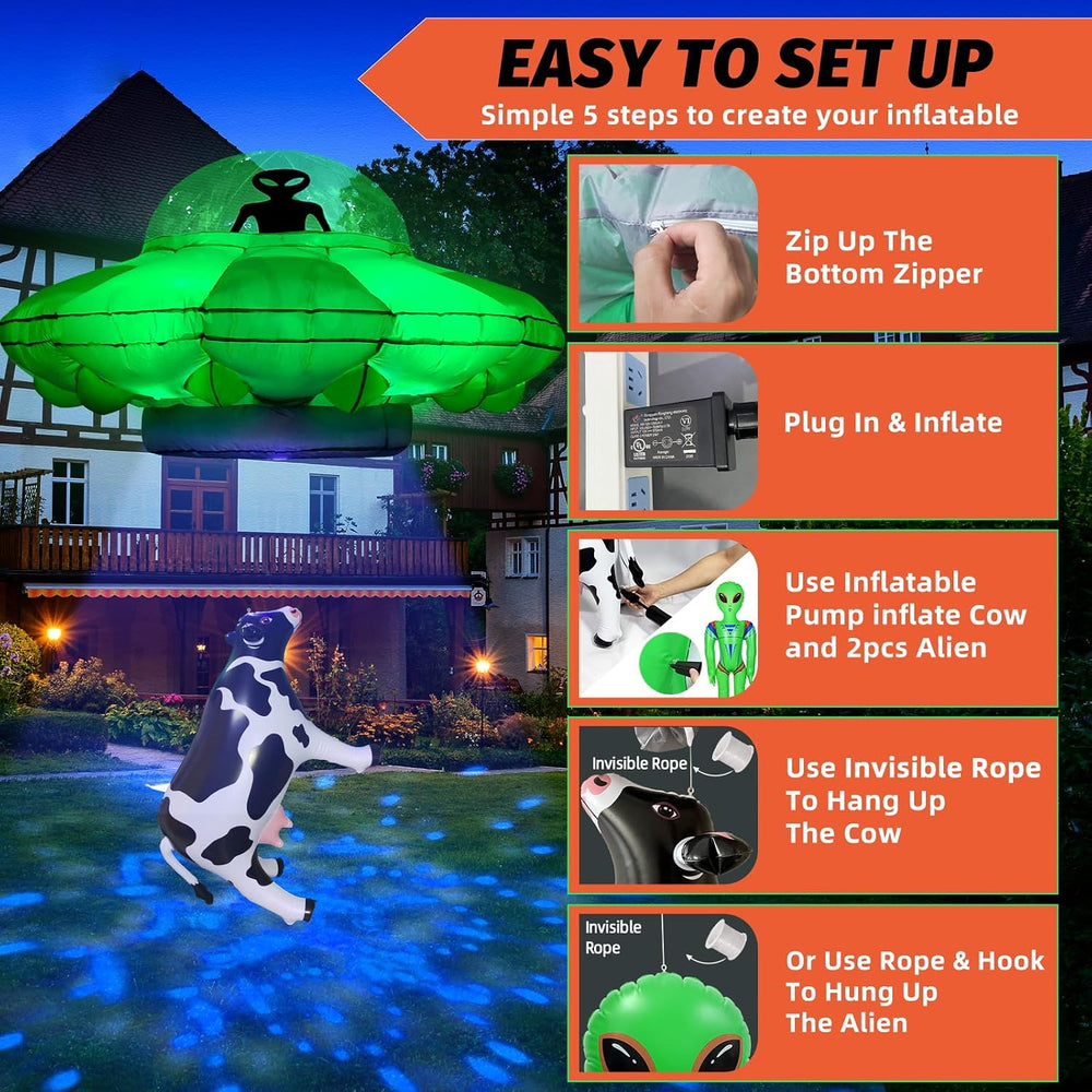 Alien Party Decorations 4.2FT Hanging Alien UFO Cow Abduction Inflatable with...