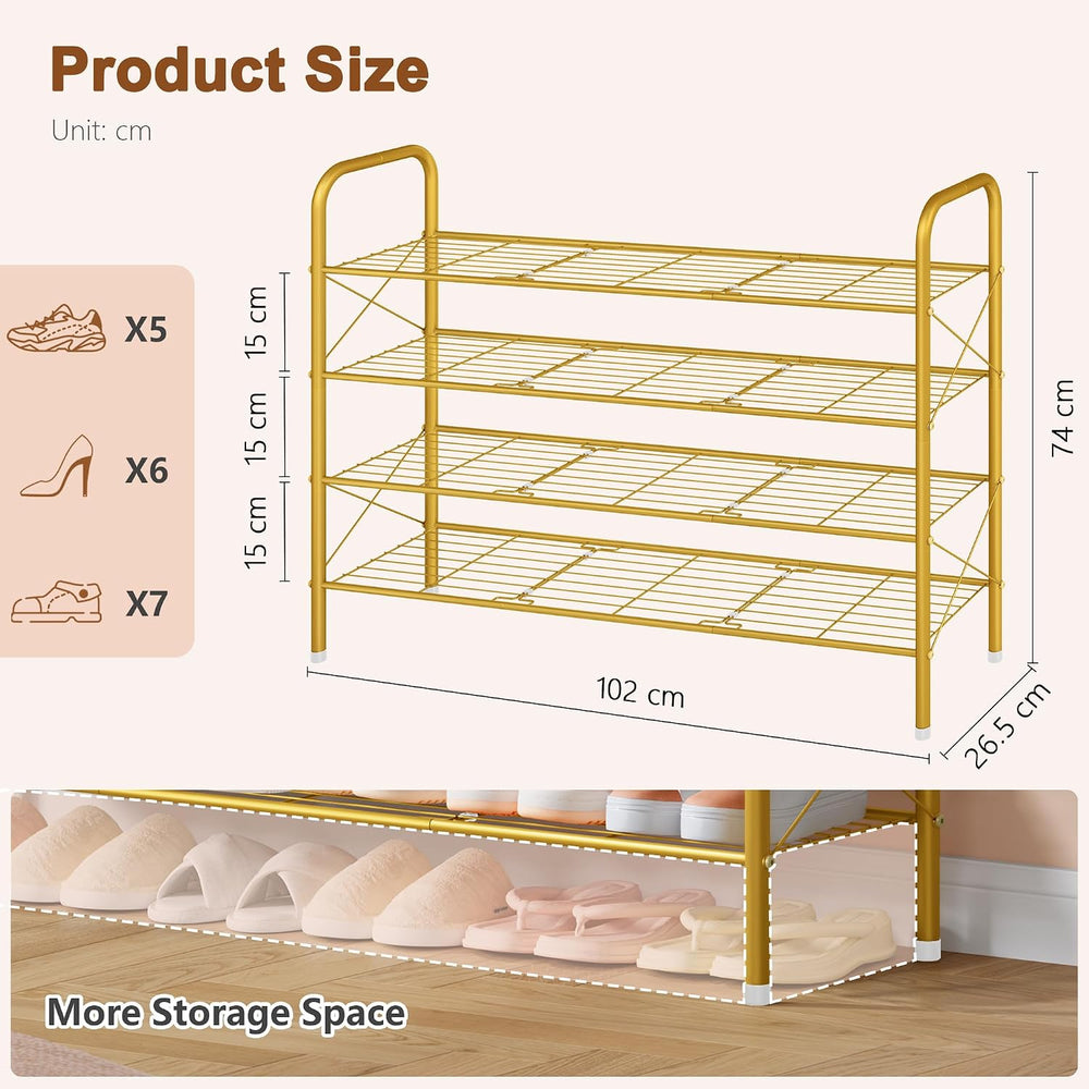 Hoctieon 4 Tier Mesh Style Shoe Rack, Entryway Shoe Shelf, Shoe Storage Organ...