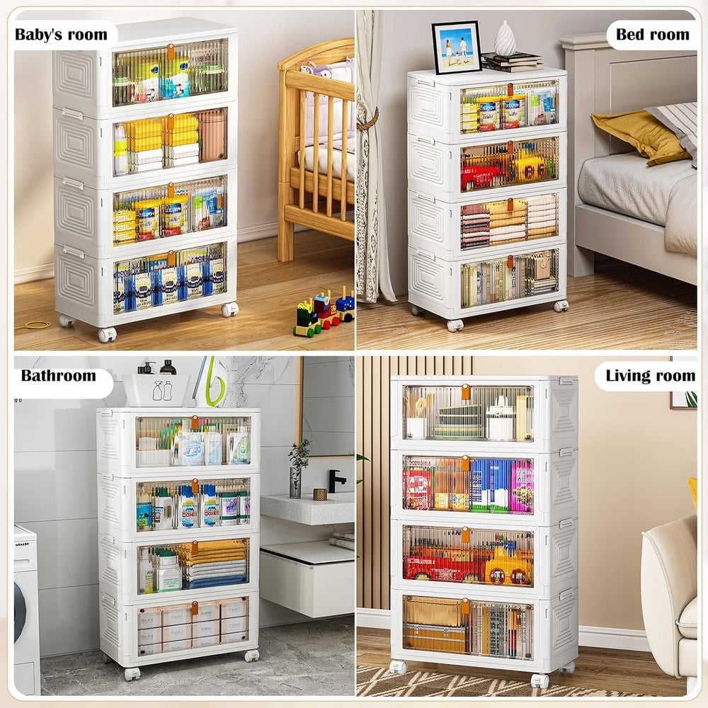 4 Tier Plastic Storage Bins with Lids 35QT, Stackable Storage Containers with...
