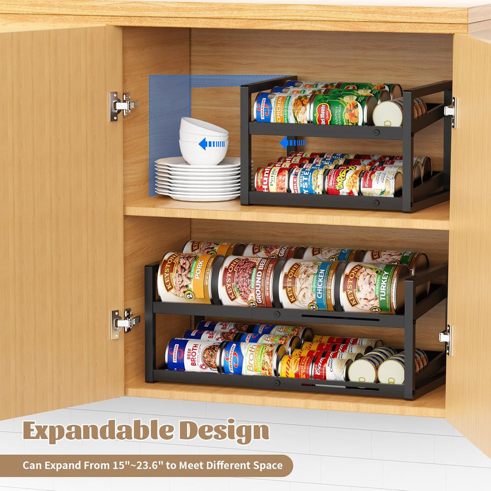 2-Tier Can Organizer for Pantry, Expandable Length Can Rack for Kitchen Shelf...